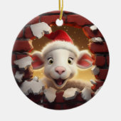 Feierliches Lamm in Weihnachtsmannmütze - 3D Keramik Ornament (Vorne)