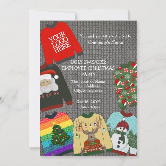 Feierliches Logo Ugly Sweater Mitarbeiter Weihnach Einladung (Vorderseite)