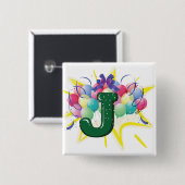 Feierliches Monogramm Buchstabe J mit Luftballons Button (Vorne & Hinten)