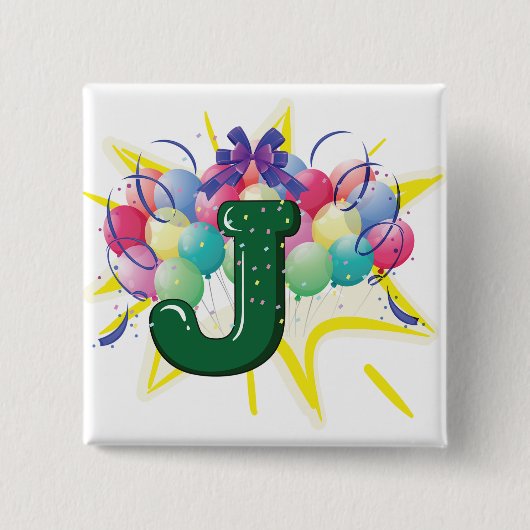 Feierliches Monogramm Buchstabe J mit Luftballons Button (Vorderseite)