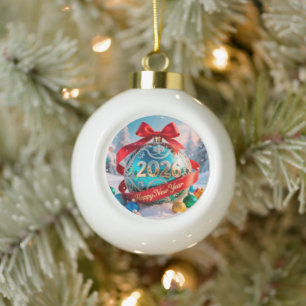 Feierliches Neues Jahr 2026 Keramik Kugel-Ornament