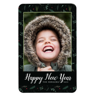 Feierliches Neujahr Blätter Berries Foto Magnet
