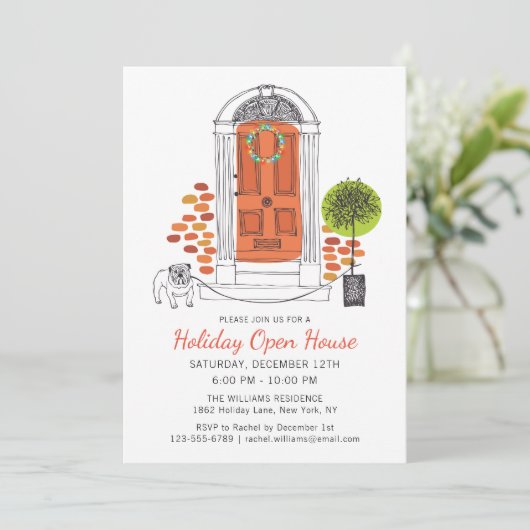 Feierliches Orange Dog Holiday Open House Einladung (Stehend Vorderseite)