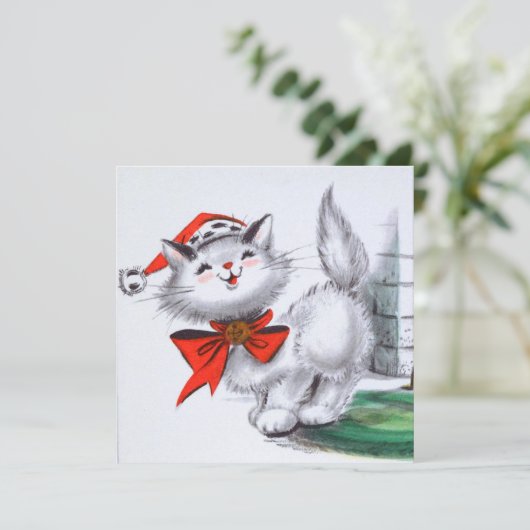 Feierliches Retro-Party Weihnachtskatzengebäck Einladung (Stehend Vorderseite)