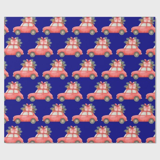 Feierliches Rotes Auto | Weihnachtsgeschenke Urlau Geschenkpapier (Flach)
