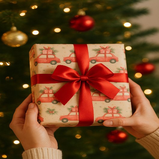 Feierliches Rotes Auto | Weihnachtsgeschenke Urlau Geschenkpapier