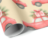 Feierliches Rotes Auto | Weihnachtsgeschenke Urlau Geschenkpapier (Rolleneckpunkt)