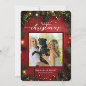 Feierliches Rotes Rustikales Weihnachtsfest Foto Feiertagskarte (Vorderseite)
