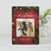 Feierliches Rotes Rustikales Weihnachtsfest Foto Feiertagskarte (Stehend Vorderseite)