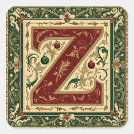 Feierliches Rotes Z mit Weihnachtsgrün Quadratischer Aufkleber