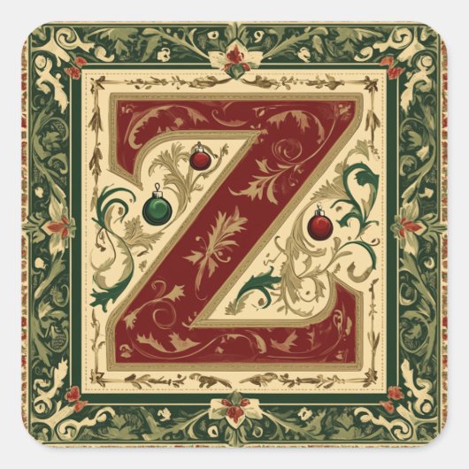 Feierliches Rotes Z mit Weihnachtsgrün Quadratischer Aufkleber (Vorderseite)