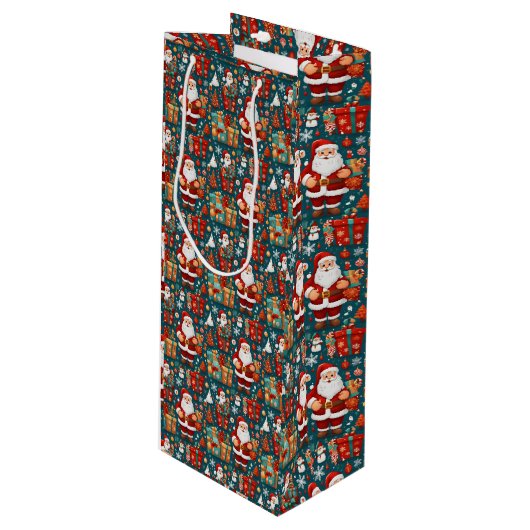 Feierliches Santa Delight Geschenktüte Für Weinflaschen (Vorderseite Schrägansicht)