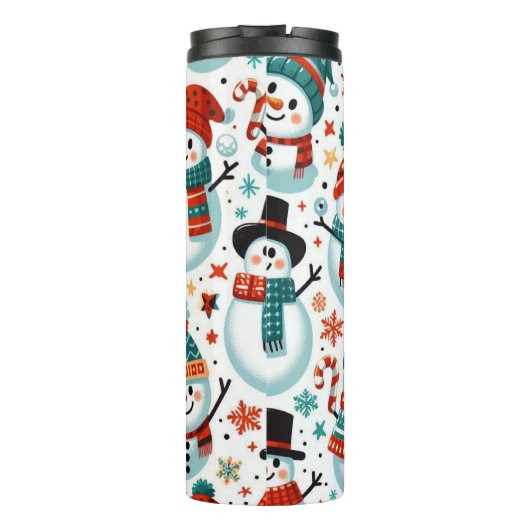 Feierliches Schneemann mit farbenprächtigem Winter Thermosbecher (Rückseite)