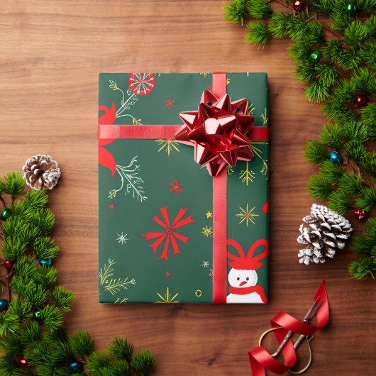 Feierliches Schneemann und Schneeflockenmuster Geschenkpapier (Feiertagsgeschenk)