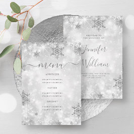Feierliches Sparkle Silver Winter Wedding Menü Einladung