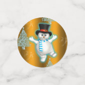 Feierliches Tanzen Snowman auf Gold Weihnachten Konfetti (Klein Vorderseite)