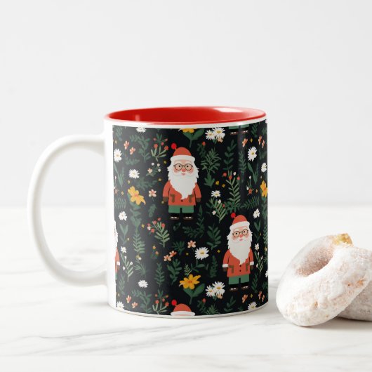 Feierliches Weihnachtsmuster Zweifarbige Tasse (Mit Donut)