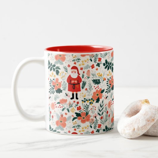 Feierliches Weihnachtsmuster Zweifarbige Tasse (Mit Donut)