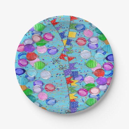 Feierlichkeiten Ballons und Banner Pappteller (Vorderseite)