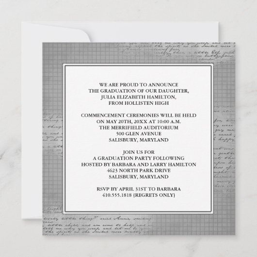 Feierlichkeiten zum Abschluss und Party Einladung (Rückseite)