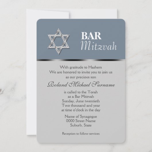 Feierlichkeiten zum blauen grauen Bar mitzvah Einladung (Vorderseite)
