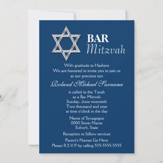 Feierlichkeiten zum blauen silbernen Bar mitzvah Einladung (Vorderseite)