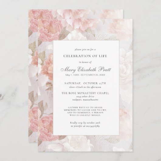 Feierlichkeiten zum Leben Beerdigung Rosa Rose Blü Einladung (Vorne/Hinten)