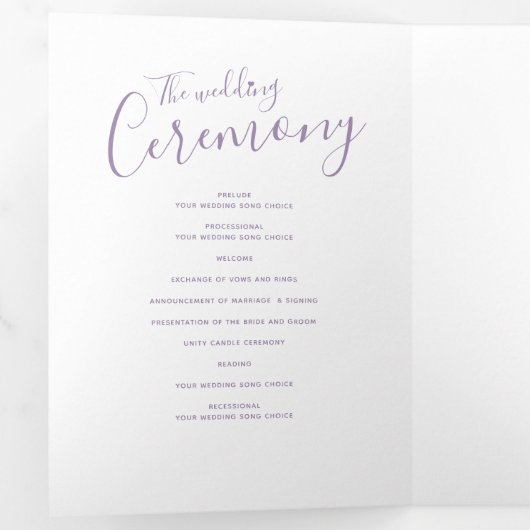 Feierlichkeiten zur Hochzeitserneuerung - lila-wei Dreifach-gefaltete Programmkarte (Innen Erste Seite)