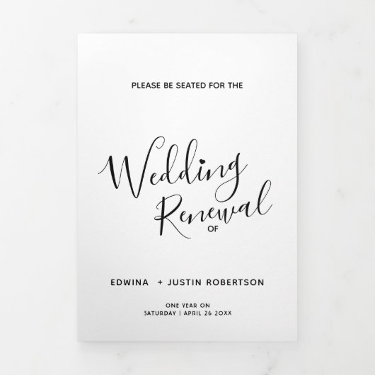 Feierlichkeiten zur Hochzeitserneuerung - Schwarzw Dreifach-gefaltete Programmkarte (Cover)