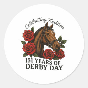 Feiern 151 Jahre Derby Day Vintag Horse Raci Runder Aufkleber