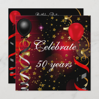 Feiern 50 50. Geburtstagsparty Black Red Stars Einladung