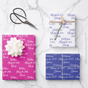 Feiern bis 100 Jahre Pink Lavender 100. Geburtstag Geschenkpapier Set