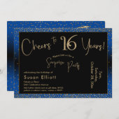 Feiern bis 16 Jahre Überraschung Geburtstag Gold & Einladung (Vorne/Hinten)