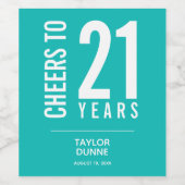 Feiern bis 21 Jahre Türkis Weinetikett (Einzelnes Label)