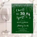 Feiern bis 30 Jahre Geburtstag - Waldgrünes Silber Einladung<br><div class="desc">Einladung zum 30. Geburtstag. Bis 30 Jahre! Elegantes Design in Waldgrün,  weiß und silber. Mit Champagnergläsern,  Script-Schriftart und Glitzer silber Konfetti. Ideal für eine stilvolle 30. Geburtstagsfeier. Personalisieren Sie Ihre persönlichen Daten. Kann für jedes Alter angepasst werden.</div>