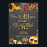 Feiern bis 30 Jahre rustikaler Herbst 30. Geburtst Einladung<br><div class="desc">Gelbes Gold und rostig orangefarbene Herbstblumen, Trauben, zwei rote Weingläser und ein Kürbis in eine dunkelbraune Scheunenholzkulisse, die einen eleganten Beifall zu 30 Jahren Geburtstagsfeier mit einer trendigen Handschrift Gold Typografie Drehbuch. Einfach mit Ihren Daten personalisieren! Geeignet für traditionelle rustikale | Land | Bauernhaus | Weinberge im Freien Garten Männer...</div>