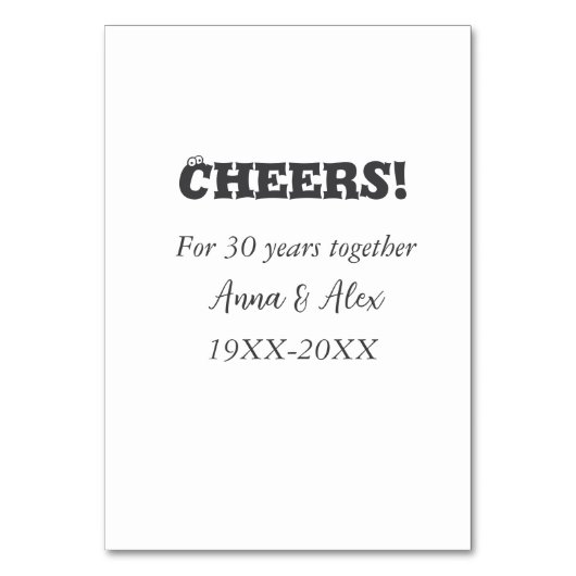 Feiern bis 30 Jahre zusammen Jubiläum geben den Na Tischnummer (Vorderseite)