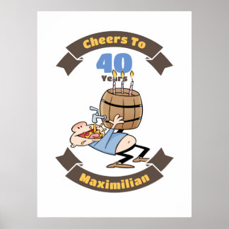 Feiern bis 40 Jahre Funny Beer Geburtstag Cartoon Poster