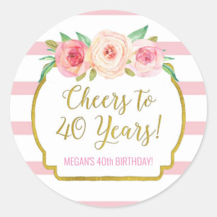 Feiern bis 40 Jahre Geburtstag Pink Stripes Blume Runder Aufkleber