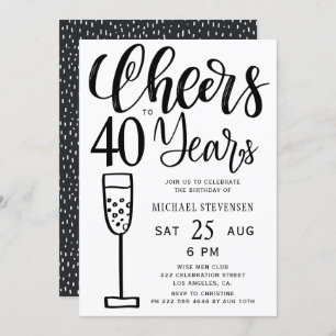 Feiern bis 40 Jahre schwarz-weiß Geburtstagsparty Einladung