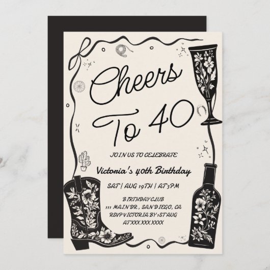 Feiern bis 40. Western Geburtstag Einladung (Vorne/Hinten)