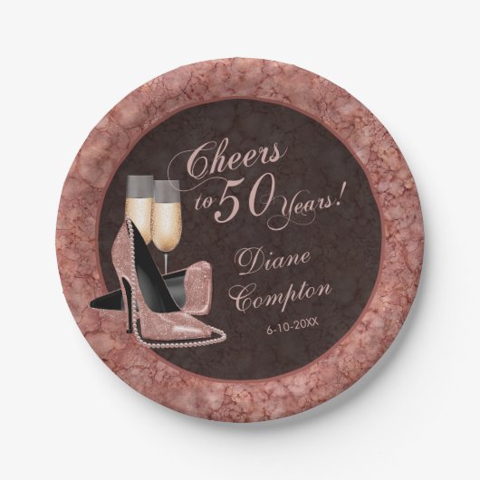 Feiern bis 50 Jahre Rose Gold Geburtstag Pappteller (Vorderseite)
