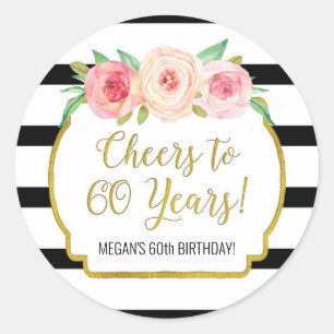 Feiern bis 60 Jahre Geburtstag Black Stripes Blume Runder Aufkleber