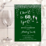 Feiern bis 60 Jahre Geburtstag - Grünes Silber Einladung<br><div class="desc">Einladung zum 60. Geburtstag. Bis 60 Jahre! Elegantes Design in Grün,  Weiß und Silber. Mit Champagnergläsern,  Script-Schriftart und Glitzer silber Konfetti. Ideal für eine stilvolle sechzigste Geburtstagsfeier. Personalisieren Sie Ihre persönlichen Daten. Kann für jedes Alter angepasst werden.</div>
