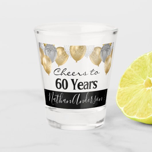 Feiern bis 60 Jahre Personalisierter Geburtstag Schnapsglas (Vorderseite)