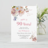 Feiern bis 90 Jahre Rosa Blütengeburt Einladung (Stehend Vorderseite)