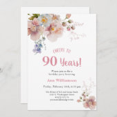 Feiern bis 90 Jahre Rosa Blütengeburt Einladung (Vorne/Hinten)