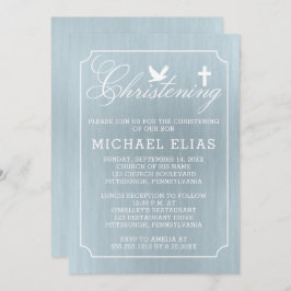 Feiern | Boy Dove and Cross Blue Watercolor Einladung