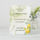 Feiern der Blume des Lebensdiensts Gelbe Rosen Einladung (Stehend Vorderseite)