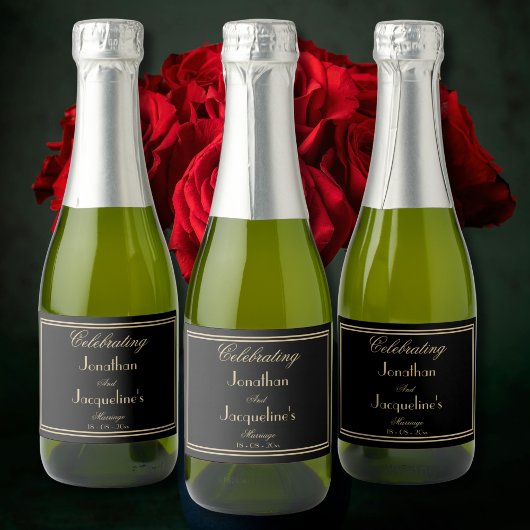 Feiern der Ehe Elegante Black & Gold-Namen Schaumweinetikett